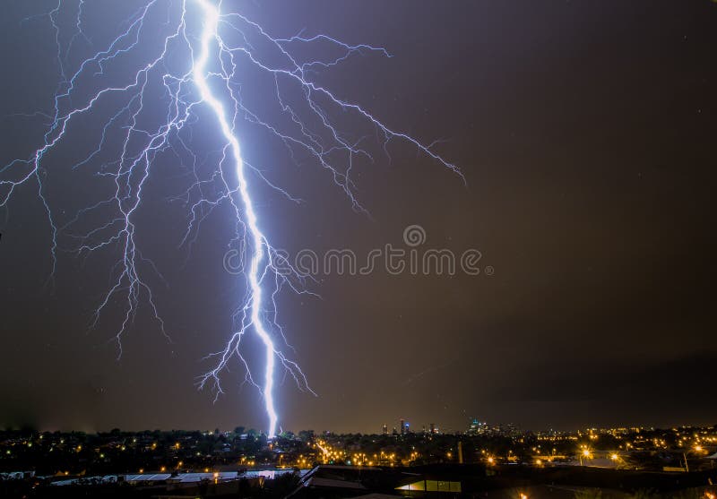 Lightning Bolt striking city skyline