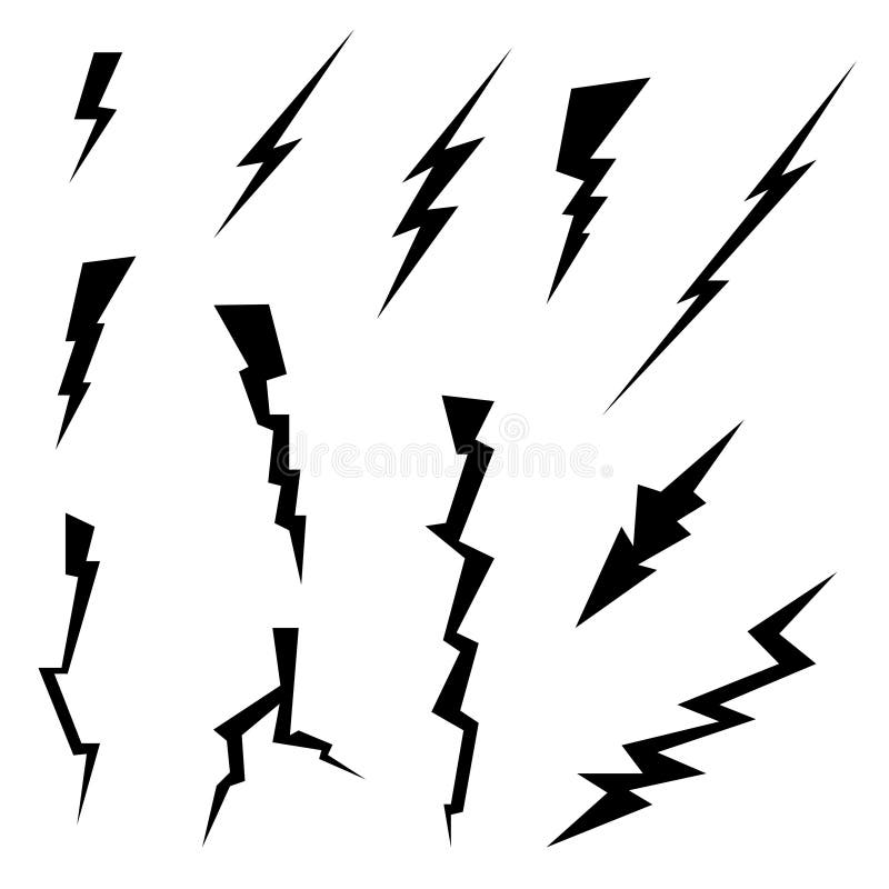 Lightning Bolts Icons Set stock vector. Illustration of sign 44173272