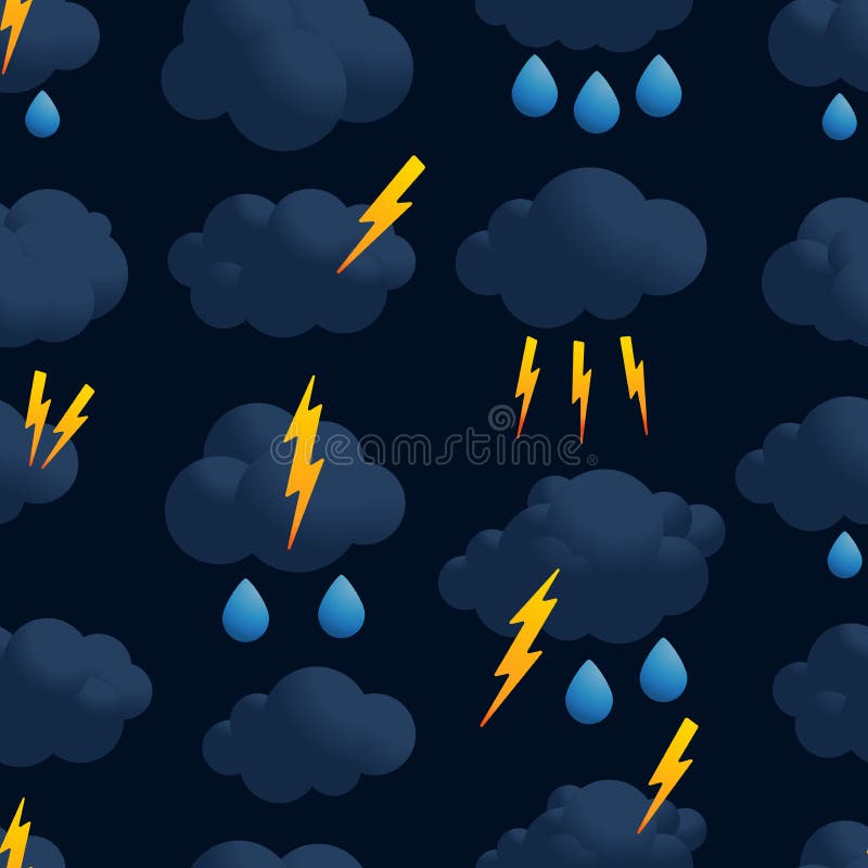 Lightning cloud rain seamless pattern vector. Thunder dark cloud pattern seamless in simple style vector illustration stock illustration