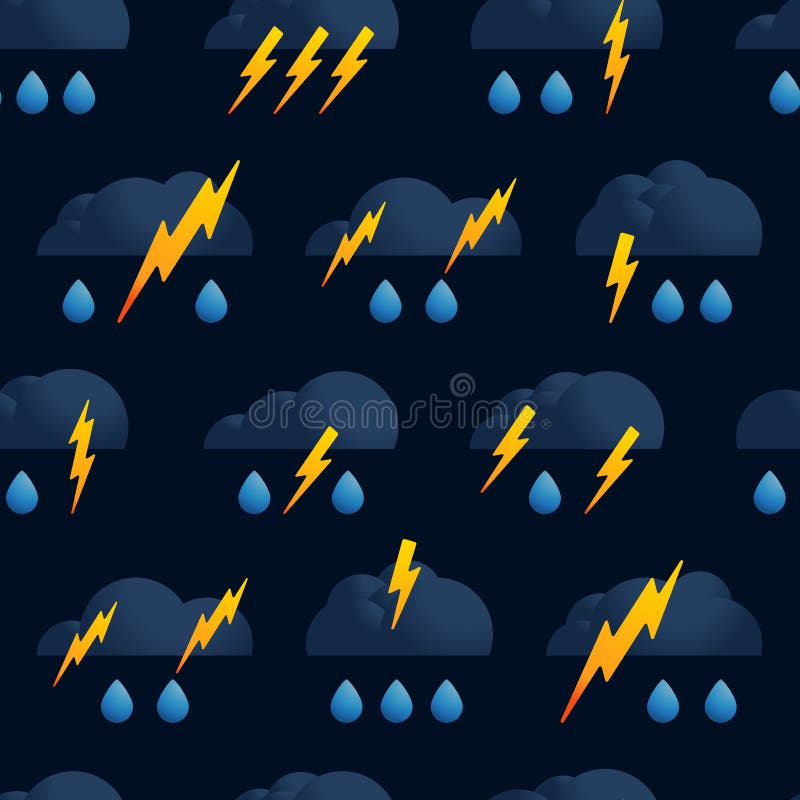 Lightning cloud rain seamless pattern vector. Thunder dark cloud pattern seamless in simple style vector illustration royalty free illustration