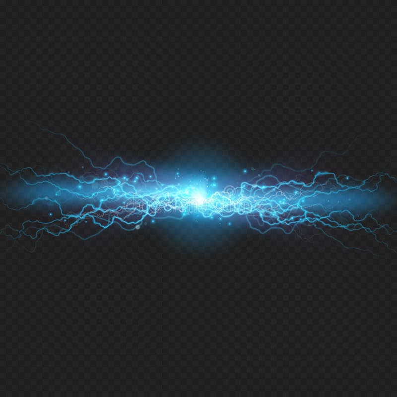 Lightning flash discharge of electricity on transparent background. Blue electrical visual effect. EPS 10 vector file