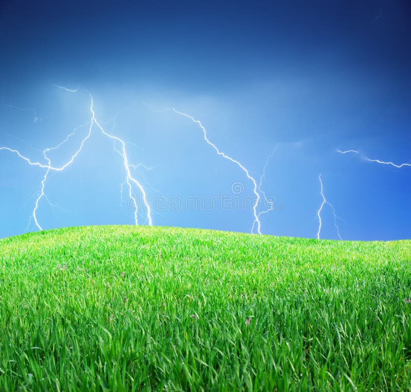 Lightning and green meadow