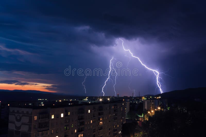 Lightning over a city