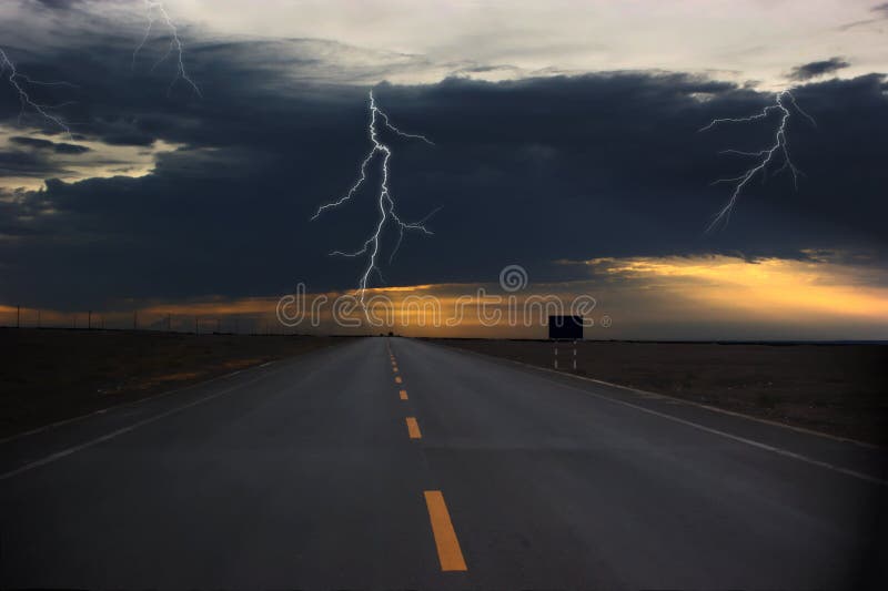 Lightning and The Road stock photography