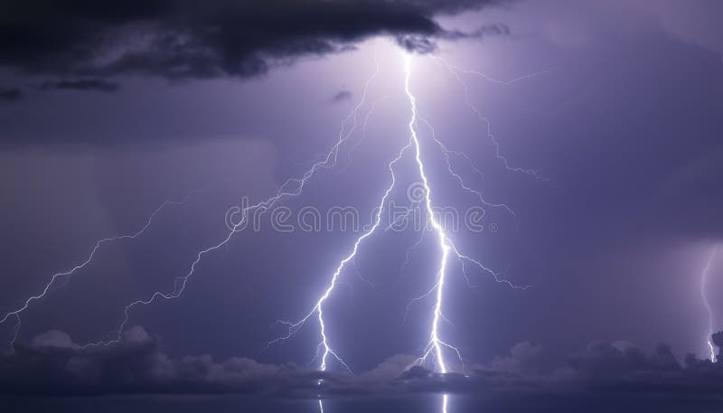 Lightning storm night sky, thunder, weather, dark, nature, Stock Photo, Generative AI vector illustration