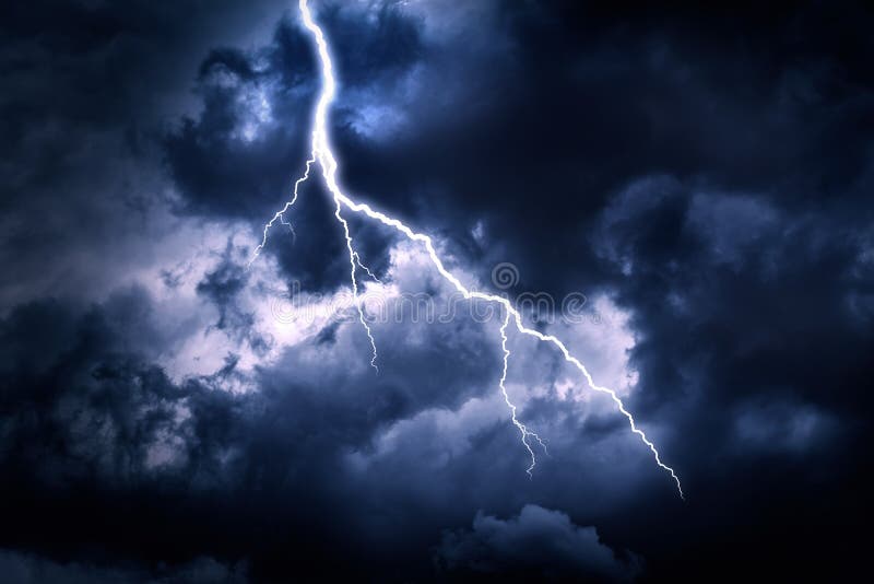 Lightning Strike on a Cloudy Dark Sky. Stock Image - Image of magic, power:  152526193