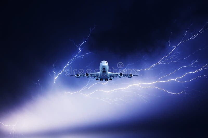 Lightning Strike in a Thunderstorm Near the Plane Stock Photo - Image ...
