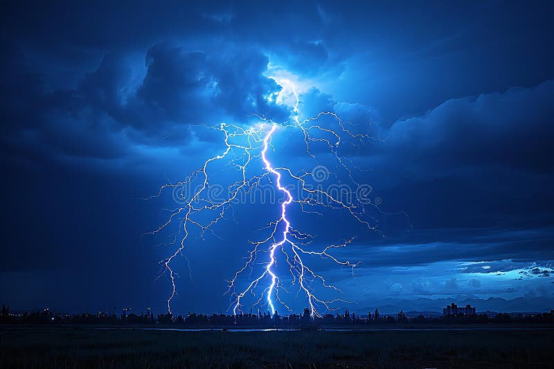 Lightning and thunder in the sky, dark blue background, closeup, lightning flash, lightning bolt, lightning light effect, hig royalty free illustration