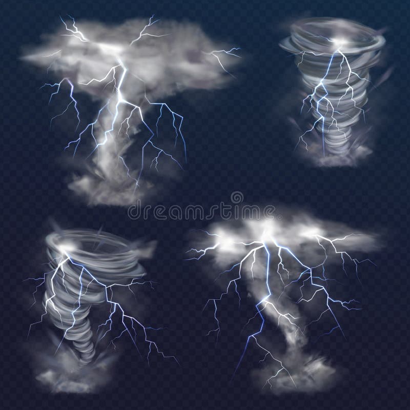 Lightning in tornado twister vector realistic storm