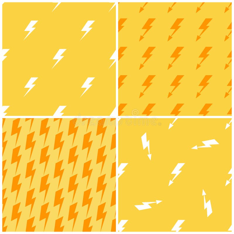 Lightnings vector yellow seamless patterns set royalty free illustration