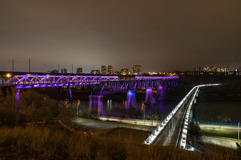 Lights in Edmonton Bridge editorial stock photo. Image of light 92362978