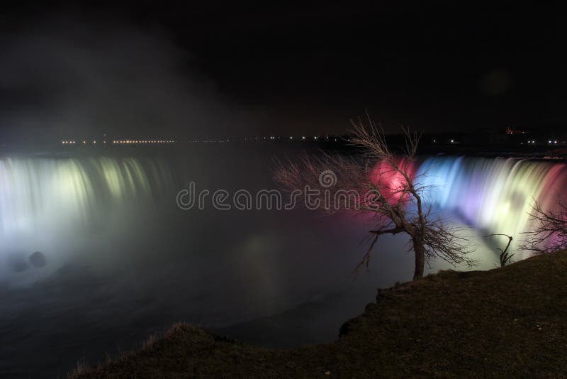 Lights on Horseshoe Falls stock image. Image of tree 71885841