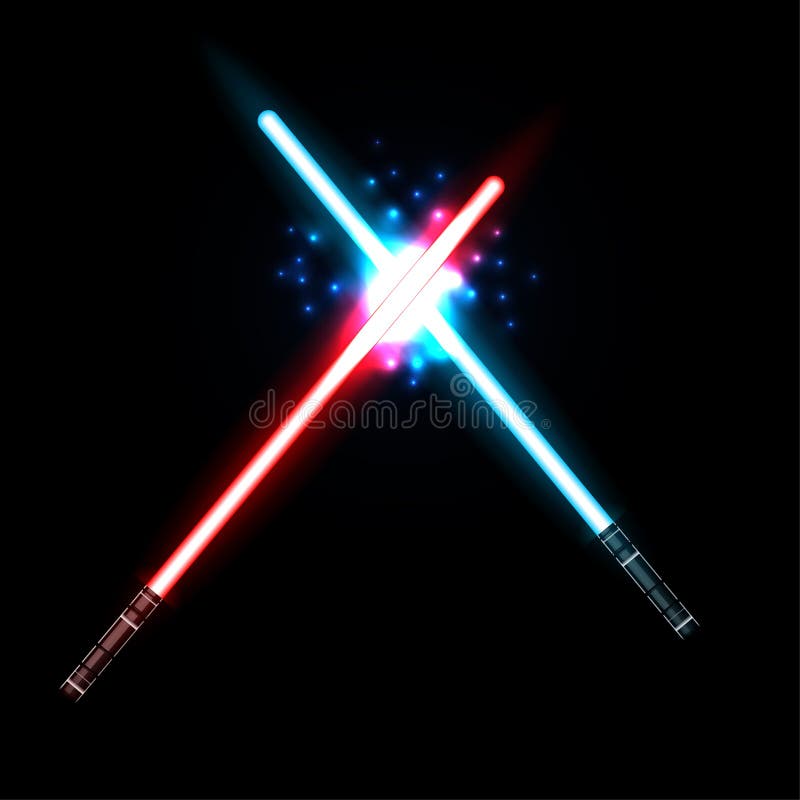 Lightsaber, zwei kreuzte helle Klingen kämpfen Blaues und rotes Crossin stock abbildung Lightsaber, zwei kreuzte helle Klingen kämpfen Blaues und rotes Crossin stock abbildung
