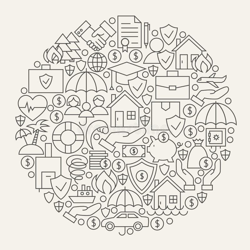 Ligne cercle réglé par icônes de services d'assurance illustration libre de droits Ligne cercle réglé par icônes de services d'assurance illustration libre de droits