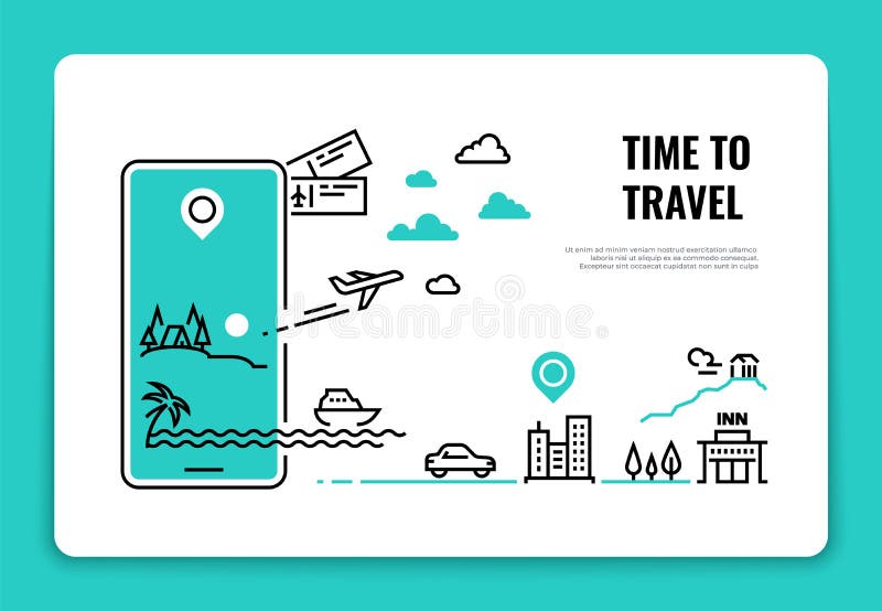 Ligne concept de tourisme Concept d'itinéraire d'avion de site Web d'hôtel d'agence de déplacement de vacances d'été de destinati