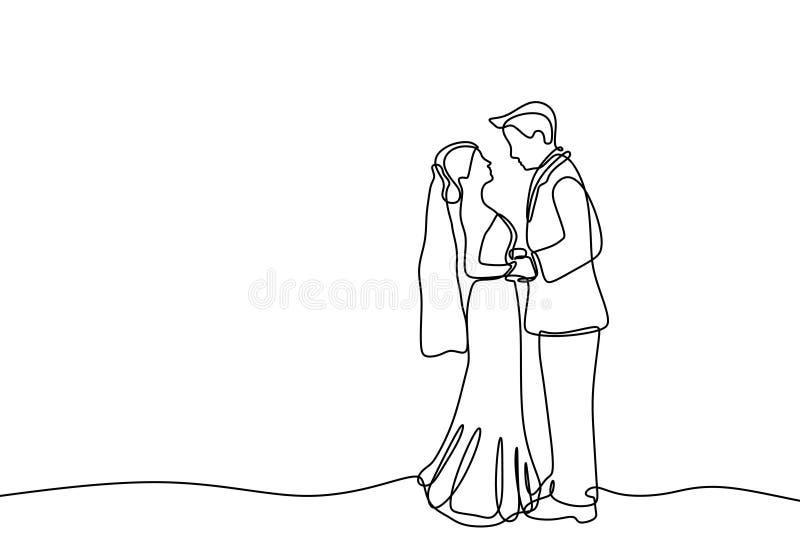 Ligne Continue Couple Dans Le Thème Aimable De Robe De Mariage D Isolement Sur Le Fond Blanc Illustration De Vecteur Illustration Du Jour Mains 154199824