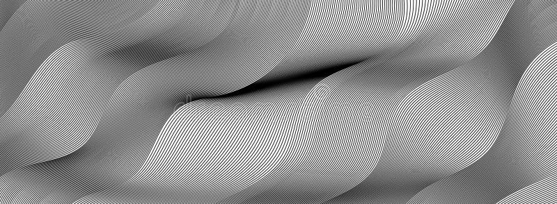 Ligne d'onde abstraite fond noir mince bande ondulée avec effet optique de mouvement. photos stock