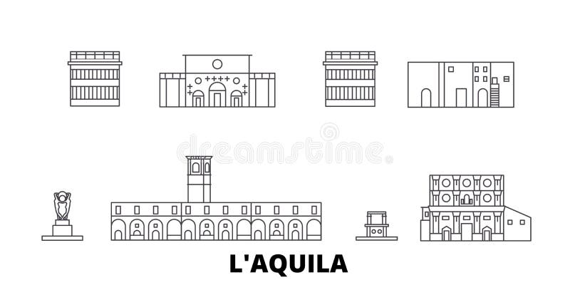 Ligne ensemble de l'Italie, L'Aquila d'horizon de voyage Illustration de vecteur de ville d'ensemble de l'Italie, L'Aquila, symbo