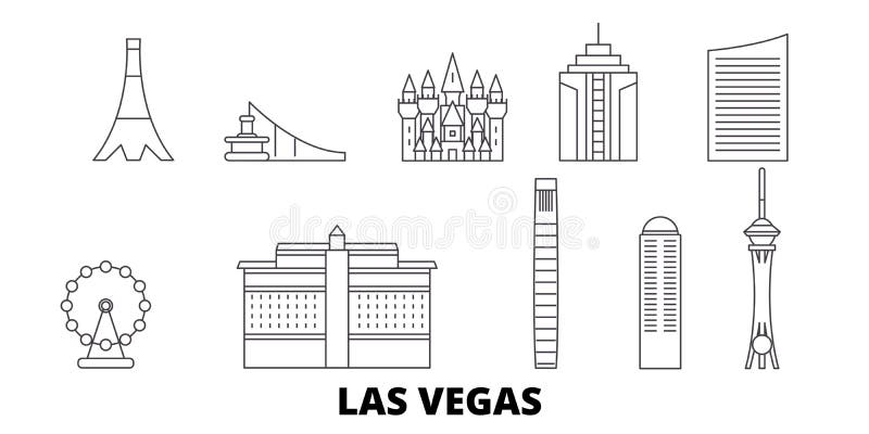 Ligne ensemble des Etats-Unis, Las Vegas d'horizon de voyage Illustration de vecteur de ville d'ensemble des Etats-Unis, Las Vega illustration stock Ligne ensemble des Etats-Unis, Las Vegas d'horizon de voyage Illustration de vecteur de ville d'ensemble des Etats-Unis, Las Vega illustration stock