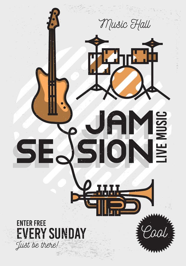 Jam Session Minimalistic Cool Line Art Event Music Poster. Vector Design. Guitar, Drums And Trumpet Icons. Jam Session Minimalistic Cool Line Art Event Music Poster. Vector Design. Guitar, Drums And Trumpet Icons.