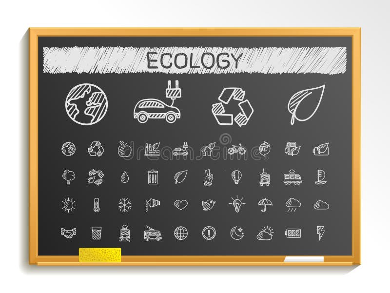 Ecology hand drawing line icons. Vector doodle pictogram set. chalk sketch sign illustration on blackboard with hatch symbols, energy, eco friendly, environment, tree, green, recycle, bio, clean. Ecology hand drawing line icons. Vector doodle pictogram set. chalk sketch sign illustration on blackboard with hatch symbols, energy, eco friendly, environment, tree, green, recycle, bio, clean