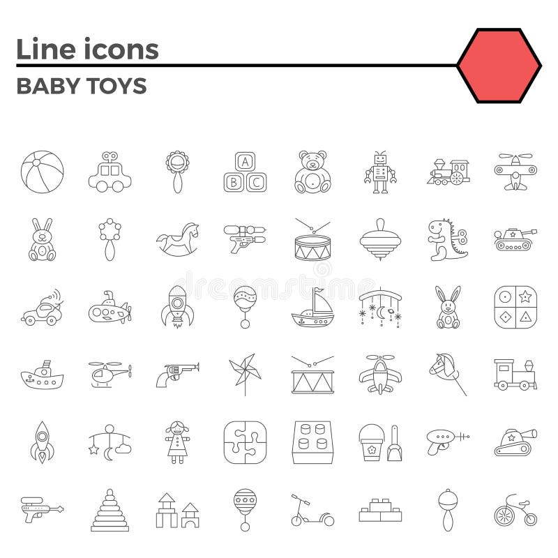 Baby Toy Thin Line Related Icons Set on White Background. Simple Mono Linear Pictogram Pack Stroke Vector Logo Concept for Web Graphics. Baby Toy Thin Line Related Icons Set on White Background. Simple Mono Linear Pictogram Pack Stroke Vector Logo Concept for Web Graphics.