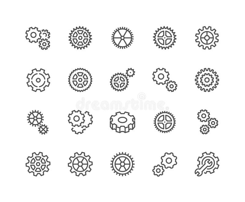 Simple Set of Gear Related Vector Line Icons. Contains such Icons as Settings, Transmission, Gearwheel and more. Editable Stroke. 48x48 Pixel Perfect. Simple Set of Gear Related Vector Line Icons. Contains such Icons as Settings, Transmission, Gearwheel and more. Editable Stroke. 48x48 Pixel Perfect.
