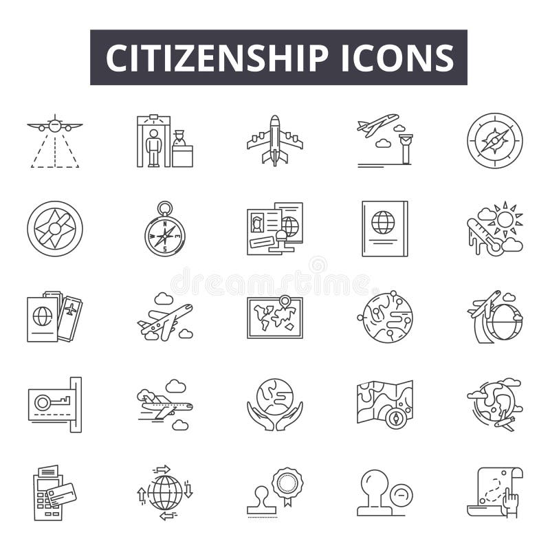 Ligne icônes de citoyenneté pour le Web et la conception mobile Signes Editable de course Illustrations de concept d'ensemble de
