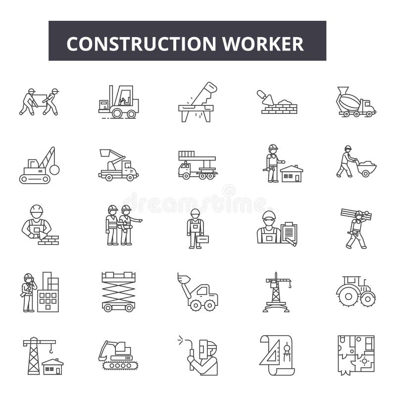 Ligne icônes de travailleur de la construction pour le Web et la conception mobile Signes Editable de course Concept d'ensemble d illustration de vecteur Ligne icônes de travailleur de la construction pour le Web et la conception mobile Signes Editable de course Concept d'ensemble d illustration de vecteur