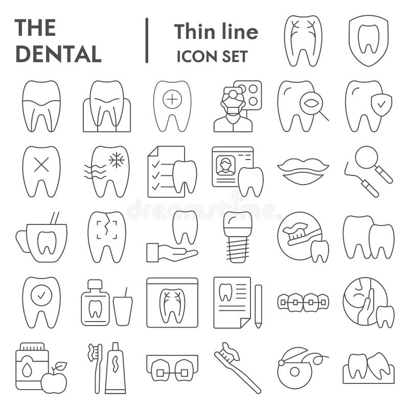 Ligne mince dentaire ensemble d'icône, symboles collection, croquis de vecteur, illustrations de logo, hygiène buccale d'équipeme illustration de vecteur Ligne mince dentaire ensemble d'icône, symboles collection, croquis de vecteur, illustrations de logo, hygiène buccale d'équipeme illustration de vecteur