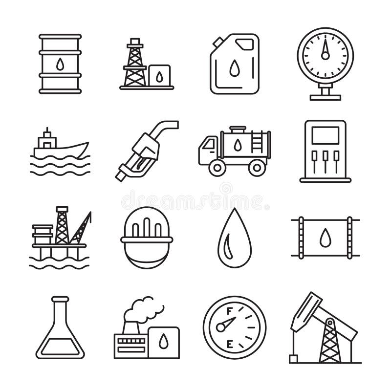 Ligne mince ensemble de noir de signe d'industrie pétrolière d'icône Vecteur illustration libre de droits Ligne mince ensemble de noir de signe d'industrie pétrolière d'icône Vecteur illustration libre de droits
