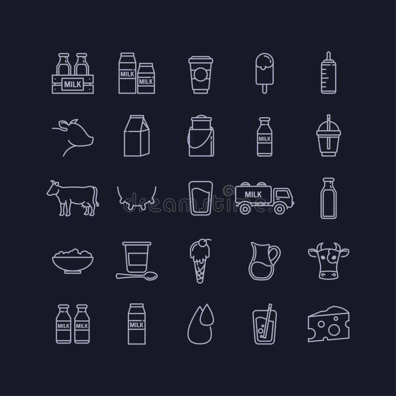 Ligne mince ensemble de vecteur de lait, de laiterie et de vaches sur un backgrou noir illustration de vecteur Ligne mince ensemble de vecteur de lait, de laiterie et de vaches sur un backgrou noir illustration de vecteur