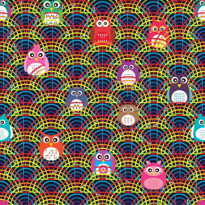 Ligne modèle sans couture d'arc-en-ciel de demi barrière de hibou illustration de vecteur Ligne modèle sans couture d'arc-en-ciel de demi barrière de hibou illustration de vecteur