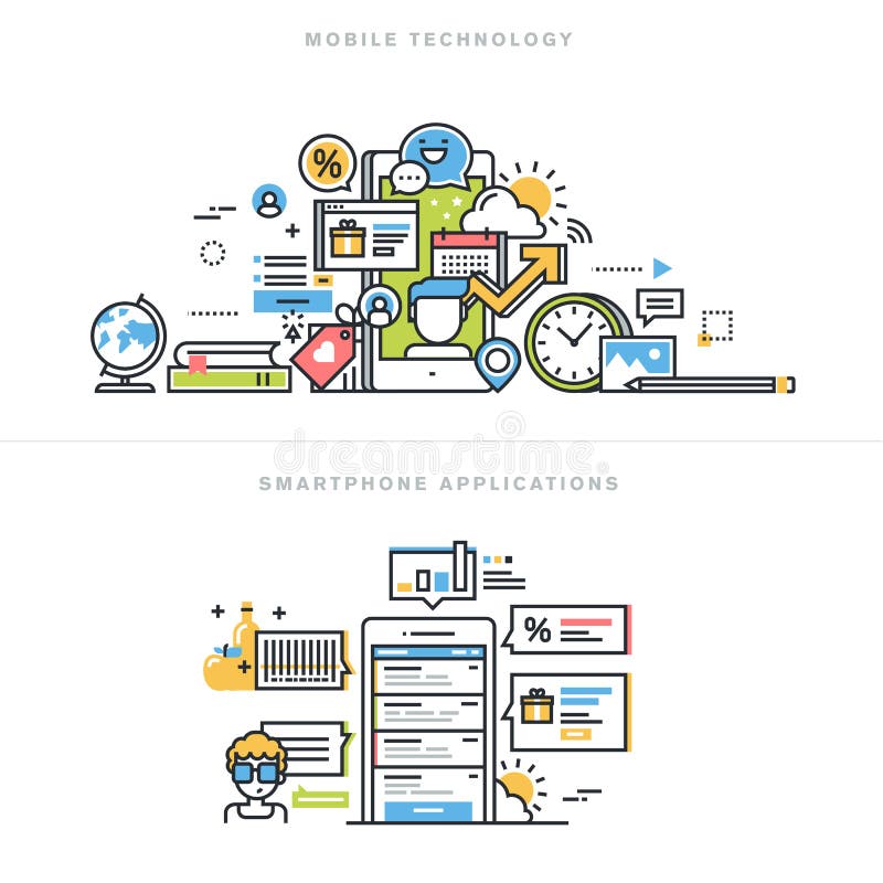 Ligne plate concepts de construction pour les apps et les services mobiles illustration stock Ligne plate concepts de construction pour les apps et les services mobiles illustration stock