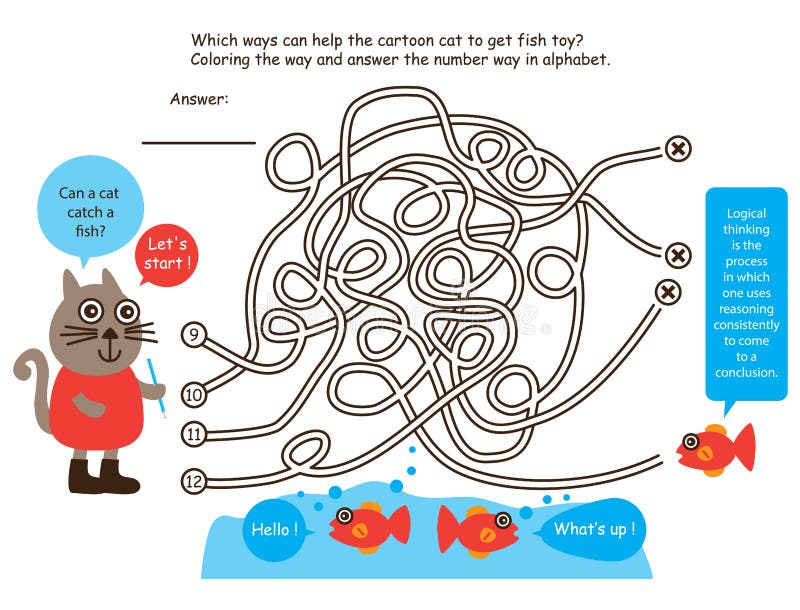 Ligne poisson de jeu de labyrinthe de découverte de chat illustration de vecteur Ligne poisson de jeu de labyrinthe de découverte de chat illustration de vecteur