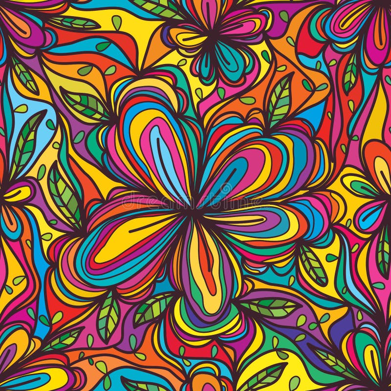 This illustration is drawing flower and leaf with line and full color in seamless pattern. This illustration is drawing flower and leaf with line and full color in seamless pattern.