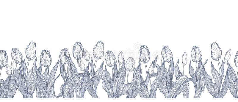 Ligne sans couture modèle de vecteur graphique horizontal avec des fleurs illustration stock Ligne sans couture modèle de vecteur graphique horizontal avec des fleurs illustration stock