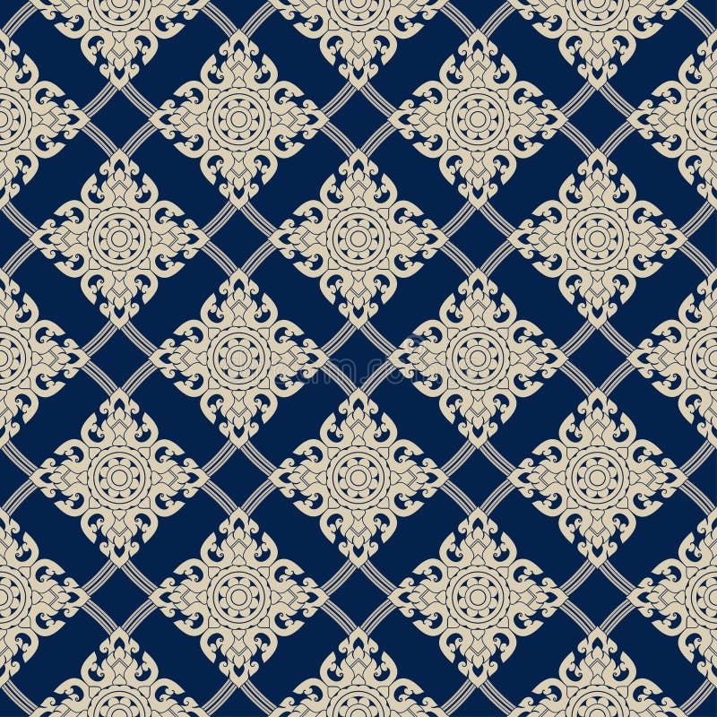 Ligne sans couture mod?le tha?landais d'or sur le fond bleu, les arts de la Tha?lande, mod?le tha?landais illustration libre de droits Ligne sans couture mod?le tha?landais d'or sur le fond bleu, les arts de la Tha?lande, mod?le tha?landais illustration libre de droits