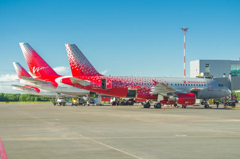 Airbus a319 Rossiya airlines, airport Pulkovo, Russia Saint-Petersburg June 2017. Airbus a319 Rossiya airlines, airport Pulkovo, Russia Saint-Petersburg June 2017