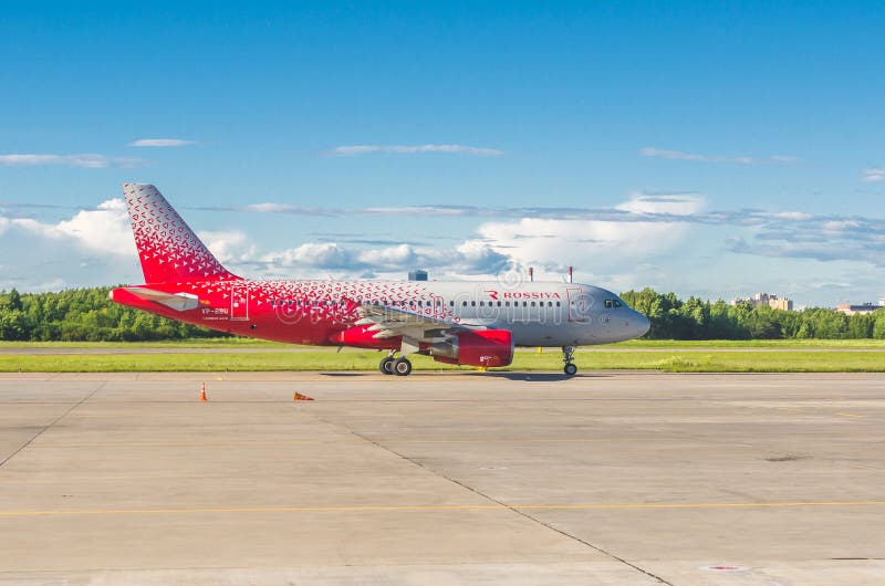 Airbus a319 Rossiya airlines, airport Pulkovo, Russia Saint-Petersburg. June 2017. Airbus a319 Rossiya airlines, airport Pulkovo, Russia Saint-Petersburg. June 2017