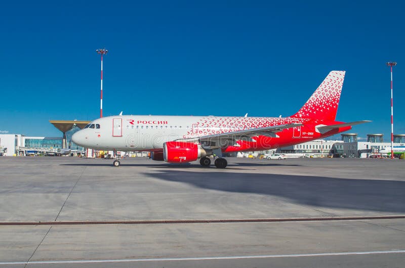 Airbus a319 Rossiya airlines, airport Pulkovo, Russia Saint-Petersburg. June 2017. Airbus a319 Rossiya airlines, airport Pulkovo, Russia Saint-Petersburg. June 2017