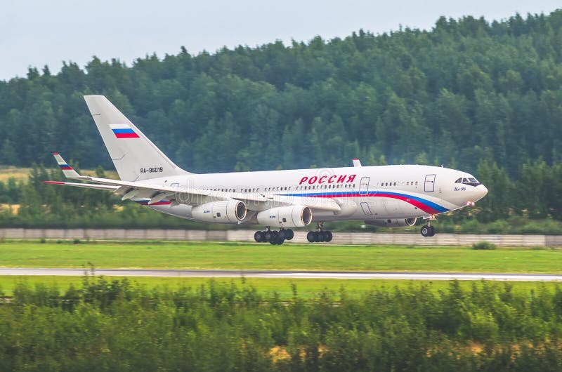 Il-96 Russia airlines, airport Pulkovo, Russia Saint-Petersburg. August 10 2017. Il-96 Russia airlines, airport Pulkovo, Russia Saint-Petersburg. August 10 2017