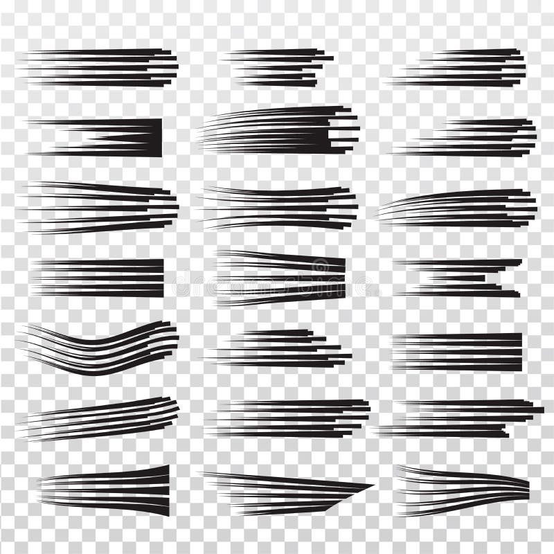 Lignes de vitesse réglées Effet de mouvement pour votre conception Lignes comiques noires sur un fond transparent Illustration de