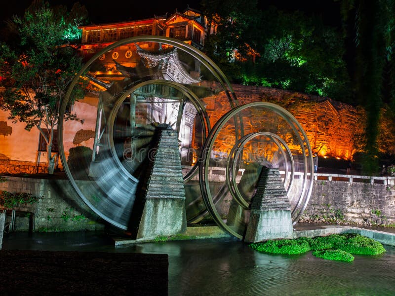 Lijiang water mill stock photo
