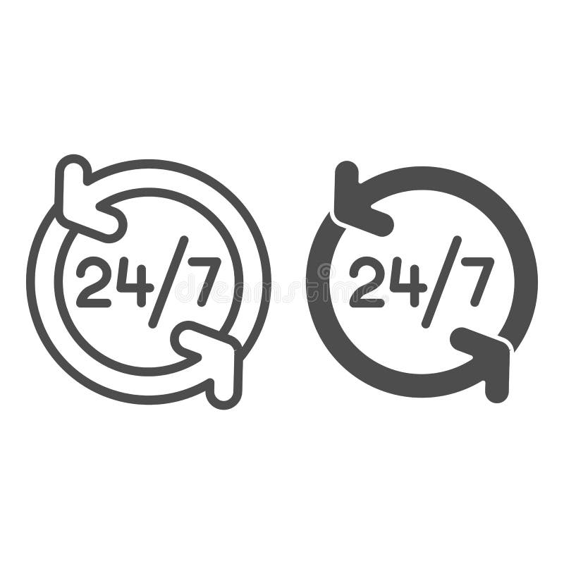 Lijn en glyph pictogram continu de vectorillustratie van de 24 urendienst die op wit wordt geïsoleerd Open de hele dag overzichts stock illustratie Lijn en glyph pictogram continu de vectorillustratie van de 24 urendienst die op wit wordt geïsoleerd Open de hele dag overzichts stock illustratie