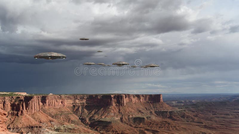 Lijn met een UFOinvasie over Grand Canyon
