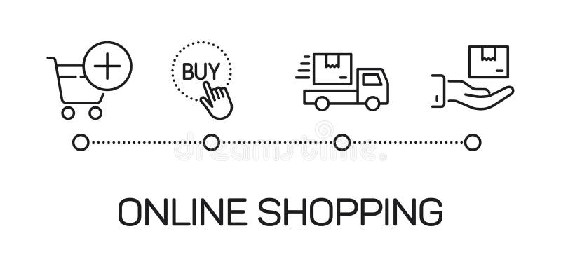 Lijn online het winkelen procesillustratie op witte achtergrond vector illustratie Lijn online het winkelen procesillustratie op witte achtergrond vector illustratie