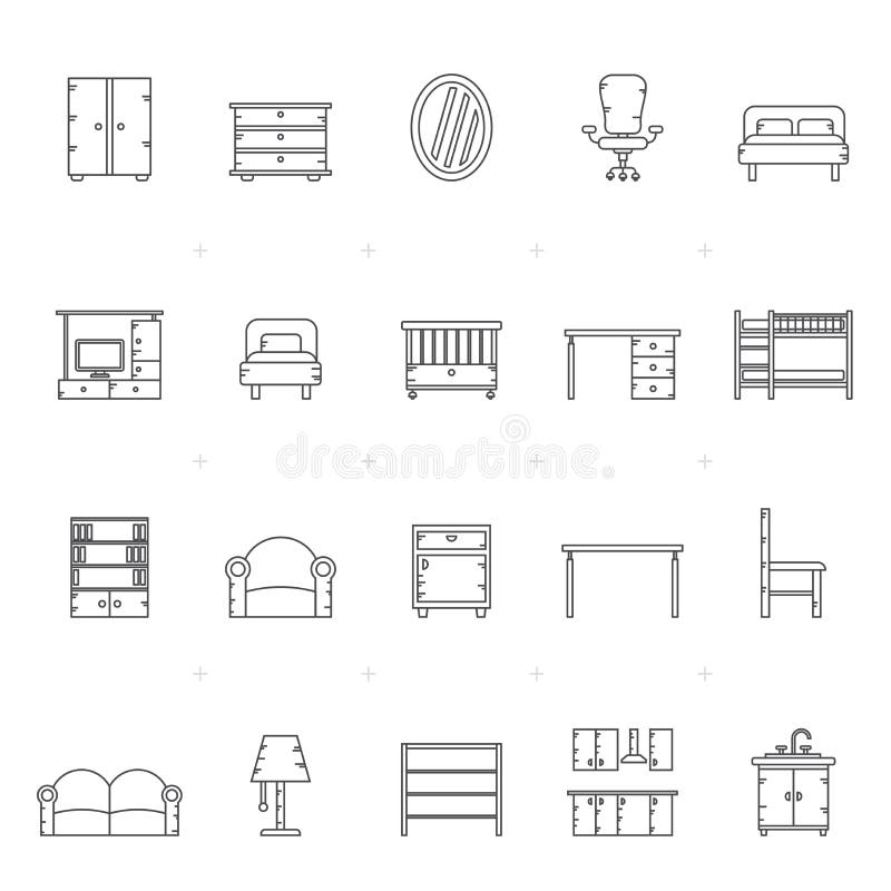 Lijn verschillend soort meubilairpictogrammen vector illustratie Lijn verschillend soort meubilairpictogrammen vector illustratie