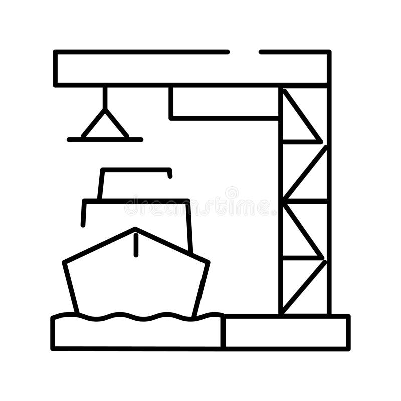 Lijnicoon van een vrachtschip in de haven met een portaalkraan stock illustratie