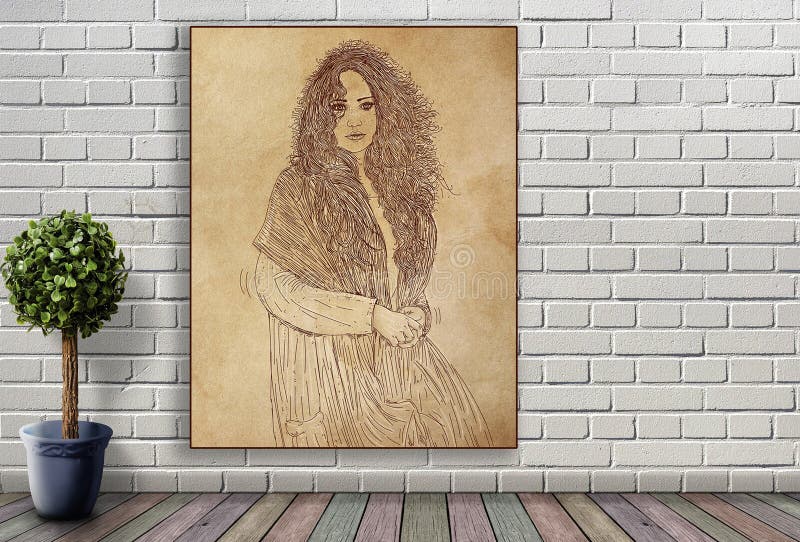 Lijnportret van vrouw het hangen op bakstenen muur royalty-vrije stock afbeeldingen Lijnportret van vrouw het hangen op bakstenen muur royalty-vrije stock afbeeldingen